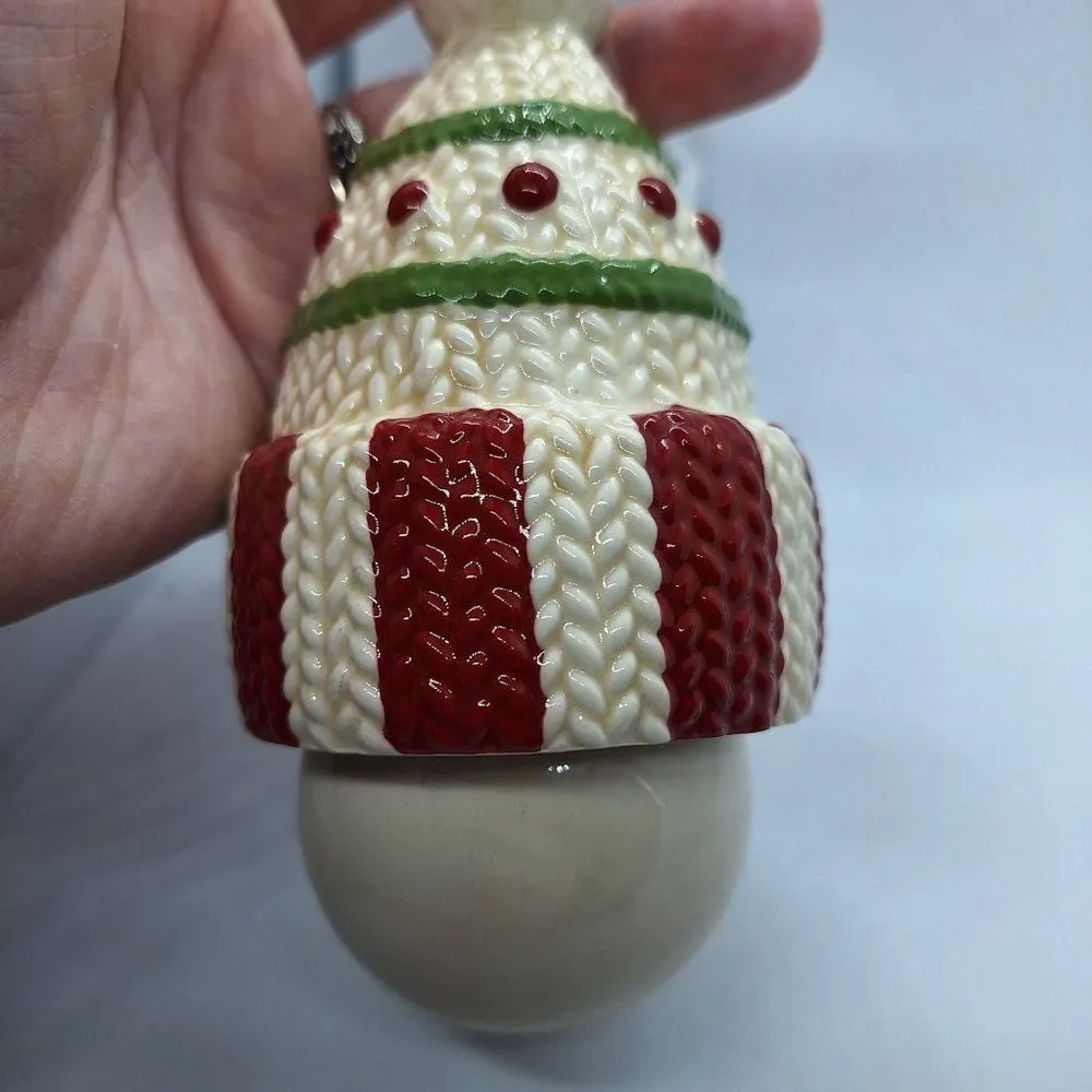 Grasslands Road Winter Snowman Knitted Look Hat Bell‎ Christmas Ornament Ceramic